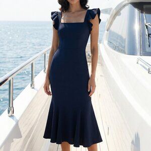 NWT $169 ANTHROPOLOGIE O.P.T. Cleis black dress XL ruffle hem criss cross